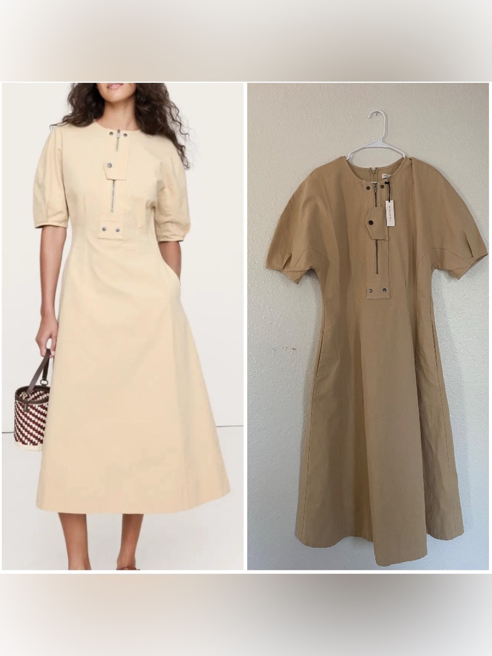 NWT Banana Republic Cashew Cream Stretch-Column Twill Utility Midi Dress